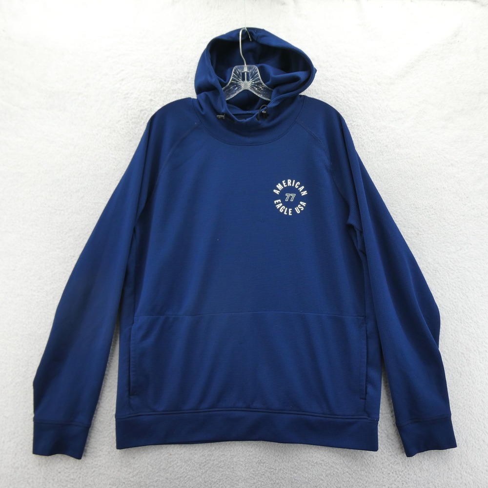American Eagle Hoodie Mens Large Blue Flex Pullover USA Logo Polyester Active‎